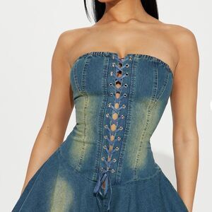 Look This Way Strapless Denim Romper (M)